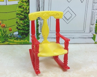 RENWAL ROCKER, No. 65, Red and Yellow, 1950's, Hard Plastic, 3/4" Scale, Vintage Tin Dollhouse Furniture