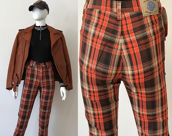 Vintage pants / 90 checkered pants / 90s pants / rave pants / high waisted pants / 90s rave pants / skinny plaid pants / made in france