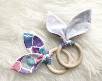 Rings with fabric bunny ears teether
