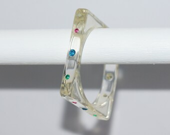Vintage bracelet - VINTAGE BANGLE - vintage lucite bangle - vintage clear lucite bangle - clear square lucite bangle with rhinestones