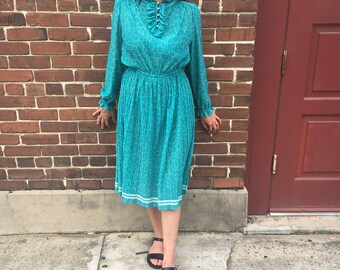 Gorgeous Teal Secretary Dress - 1970s