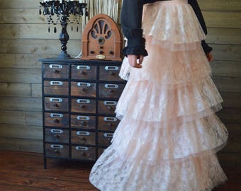 SALE Lace Tiered Blush Pink Maxi Skirt