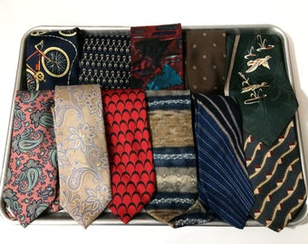Lot of 11 Neckties Ties Loose Seams Light Stains Repair Clean Wear Reuse Quilts Fabric