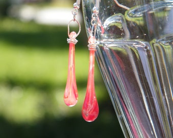 Clear & Red Glass Drip Earrings