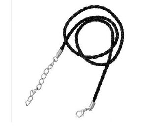 Braided faux leather black 48 cm necklace