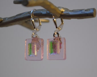 Pink on Pink Fused Dichroic Glass Earrings