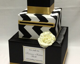 Black and White Chevron Wedding Card Box/Gold Accents