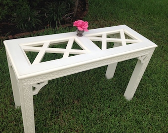 CHINOISERIE FRETWORK CONSOLE Table / 30 1/2" tall Hollywood Regency Fretwork Console / Chinoiserie Style at Retro Daisy Girl