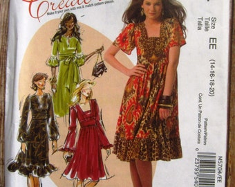 Misses Dresses with Bodice and Sleeve Variations Sizes 14 16 18 20 McCalls Pattern M5704 UNCUT