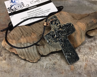 Stoneware cross pendant, cross pendant, stoneware pendant, clay cross