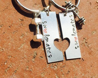 Swolemates Keychains, Workout Keychain, Handstamped Keychain, Exercise Keychain, Fitness Keychain