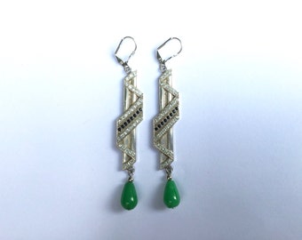Deco Zig Zag Earrings with Jade