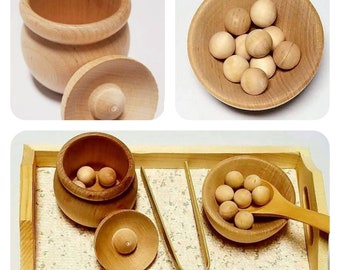 Montessori Transfer Work / Scooping / Spooning / Tonging / Counting / Fine-motor Skills / Wood Tray / Toddler / Montessori Life Skills