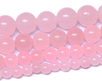 Pink Chalcedony Beads, 4 6 8 10 12mm Smooth Round Pink Beads, Light Pink Gemstone Beads, DIY Loose Beads Supplies for Jewelry Making (B42)