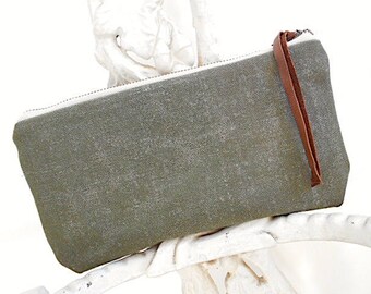 Waxed military canvas utility pouch, tool, iPhone case - eco vintage fabrics
