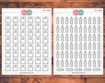 Health Planner Stickers, Doodle Planner Stickers, Water Intake, Hydration, Scale, Weight Tracker (C017)