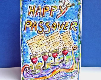 Happy Passover Card, Hand Painted, Original Watercolor Painting , Peace Dove, Dove Painting, Matzo, Pesach Gift, Matzah, Pesach Seder Table