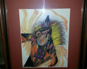 ORIGINAL Pastel Chalk/Pen framed ART of "Cloud Walker" titled "Fancy Dancer"