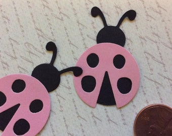 SET of 15 Black and Pink Ladybug Die cuts punches cardstock 1 inch -Scrapbook, cards, embellishment, confetti