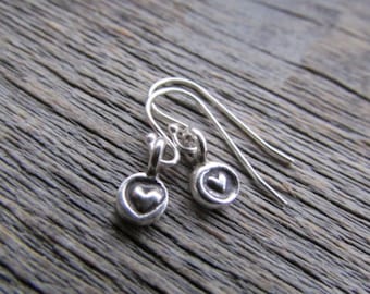 Silver Heart Earrings, Valentine Gift, Hill Tribe Silver Earrings, Heart Dangle Earrings, Silver Heart Jewelry, Heart Charm Earrings