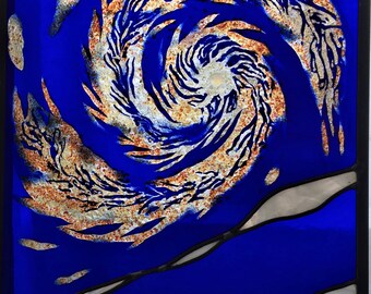 Stained Glass Galaxy Hanging Window Panel
