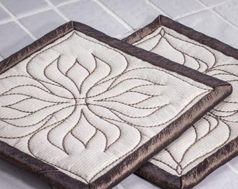 Fabric Drink Coasters. Quilted Drink Coasters set of 2