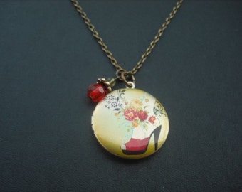 SALE - Red Shoe Fantasy locket necklace