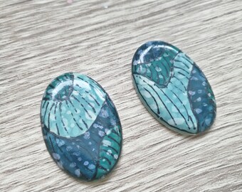 Small Oval Blue Handmade Ceramic Cabochons- DAMYANAH STUDIO