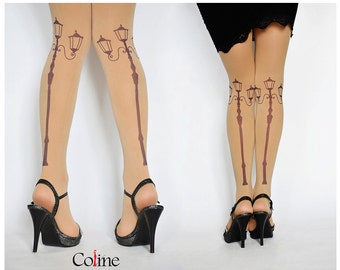 Gorgeous Beige Tights With Print , Printed Tighs