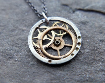 Watch Gear Necklace "Celaeno" Pendant Recycled Mechanical Watch Parts Intricate Sculpture Wearable Art Steampunk Assembly Gershenson