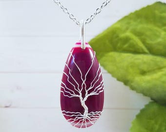 Tree of Life Pendant, Tree of Life Necklace, Tree of Life Jewelry, Family Tree Necklace, Silver Wire Wrapped Jewelry, Agate Necklace