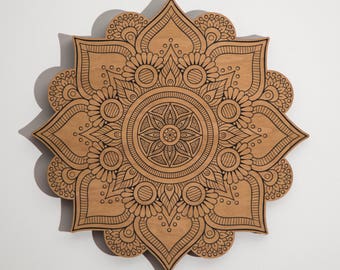 Floral Mandala Geometric Laser Engraved Wood Wall Art