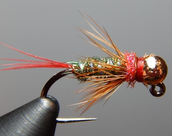 Three (3) Red Dart Flies, w/ tungsten weight, size 12-16 for Euro fly fishing and fly fishing
