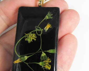 A Weed ? StickTight!, Pressed Flower Pendant, Real Flower Necklace, Resin, (1973)