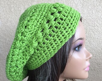 Green Slouchy Beanie, Women's Tam, Slouchy Beret Hat, Ladies Hat, Boho Trendy Beanie , One of a Kind
