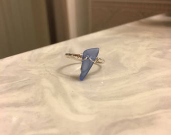 Rare Cornflower Blue Beach Glass Ring