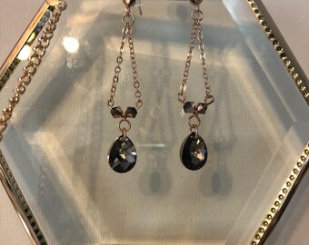 Rose Gold Dangle Earrings with Smoky Swarovski Crystals