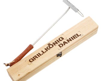 Grillbrandeisen inklusive Holzbox mit individueller Gravur - Grillkönig - Barbecue - Branding Tool - Brenneisen für Grill - Vatertag