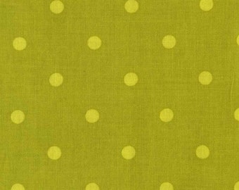 Quilting cotton fabric by the yard, green polka dots by fabric designer Paula Prass for Michael Miller. Need more fabric yardage? Just ask.