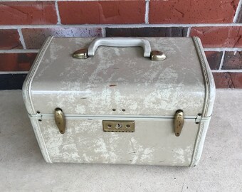 VINTAGE Samsonite Train Case, Gray Patterned Print, 1960's Train Case