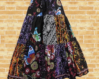 Colorful Patchwork Long Tiered Skirt, Patchwork Skirt, Handmade Patchwork, Long Skirt, Boho Skirt, Bohemian Gypsy Skirt, - CL2