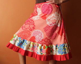 Long Wrap Skirt (one size fits most small - large) red, pink, pocket