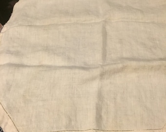 Small Linen Tablecloth with Blue Tatted Edging