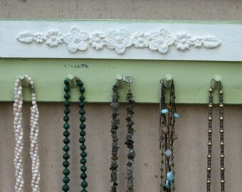 NECKLACE HOLDER Jewelry Organizer And Display Green & Cream Shabby Chic *** Buy 1 From The Shop And Get 1 Small Gift ***