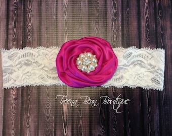 Fuchsia Berry Satin Rose Headband, Story Book Collection Shabby Chic Headband, Newborn Headband, Baby Headbands
