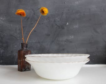 Vintage 1950's Anchor Hocking Fire-King Bowl! White Milk Glass with Swirl Pattern & Gold Trim | Vintage Fire King Bowls | White and Gold