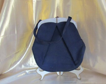 Vintage Navy Blue Handbag with Mother of Pearl Accent