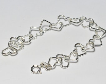 Vintage Sterling Silver Heart Links Modern Style Bracelet