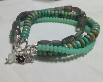 SS Labradorite and Turquoise Bracelet & Earrings