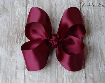 Burgundy Satin Large Hair Bow 4" Christmas Hairbow 4" Hair Bow Large Hair Bow Girl Hairbow Wine Satin Bow Maroon Hairbow